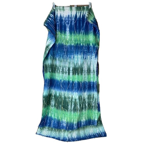 Tie-Dye Blue & Green Long Maxi Wrap Lightweight Cotton Boho Style Womens 40x22.5 - Picture 1 of 6